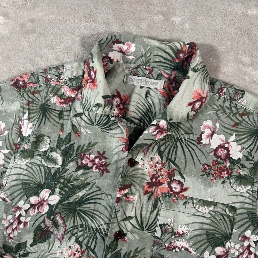 Outerknown Loop Collar Camp Shirt Mens S Floral AOP BBQ Hemp Pocket Short Sleeve